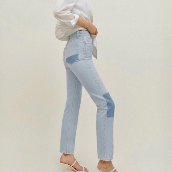 Reformation Tahoe Cynthia Patch High Rise Straight Button Fly Denim Jeans - Picture 13 of 15